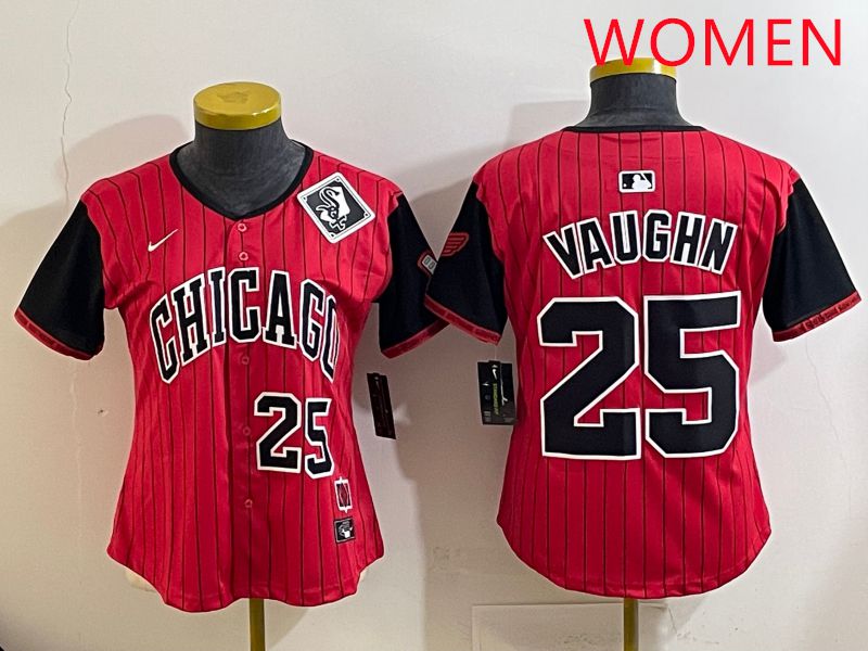 Women 2025 Chicago White Sox #25 Vaughn Red Joint Name Nike MLB Jersey style 27